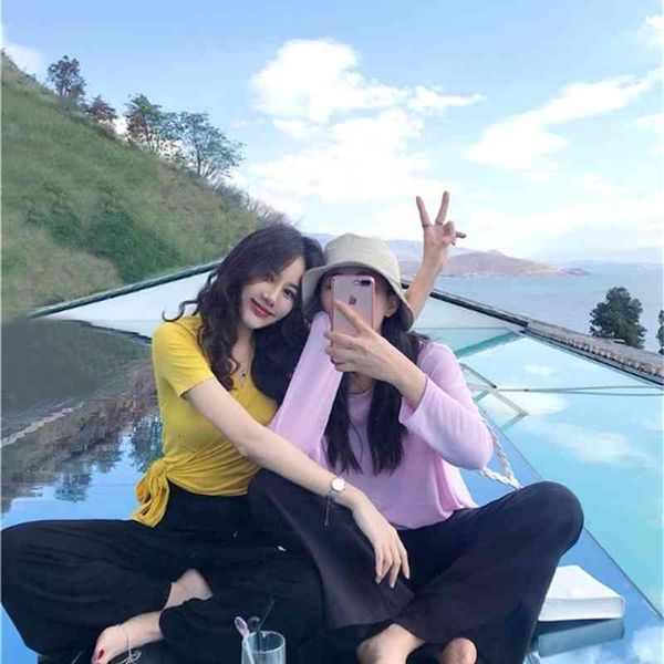 korean version of the summer short-sleeved v-neck tie knotted t short cardigan + high waist wide leg pants, White
korean version of the summer short-sleeved v-neck tie knotted t short cardigan + high waist wide leg pants, White