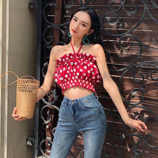 women's blouses & shirts clothing fashion shoulder polka dot vintage elastic summer lace up and halter crop sleeveless, White
women's blouses & shirts clothing fashion shoulder polka dot vintage elastic summer lace up and halter crop sleeveless, White