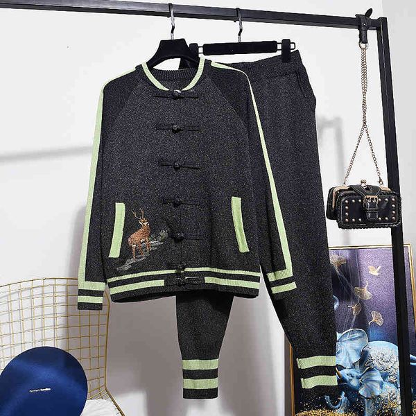 women's tracksuits knitted cardigan 2 piece set women autumn fashion embroidery plate buckle sweater coat + casual knit pants suit, Gray
women's tracksuits knitted cardigan 2 piece set women autumn fashion embroidery plate buckle sweater coat + casual knit pants suit, Gray