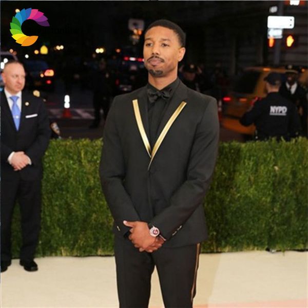 men's suits & blazers formal cerenony custom made black men with pants gold lapel 2piece man jacket slim fit groom tuxedos te, White;black
men's suits & blazers formal cerenony custom made black men with pants gold lapel 2piece man jacket slim fit groom tuxedos te, White;black