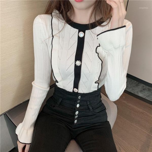 women's sweaters the fashion sweet color contrast sweater long-sleeved bottoming shirt looks thin one, White;black
women's sweaters the fashion sweet color contrast sweater long-sleeved bottoming shirt looks thin one, White;black