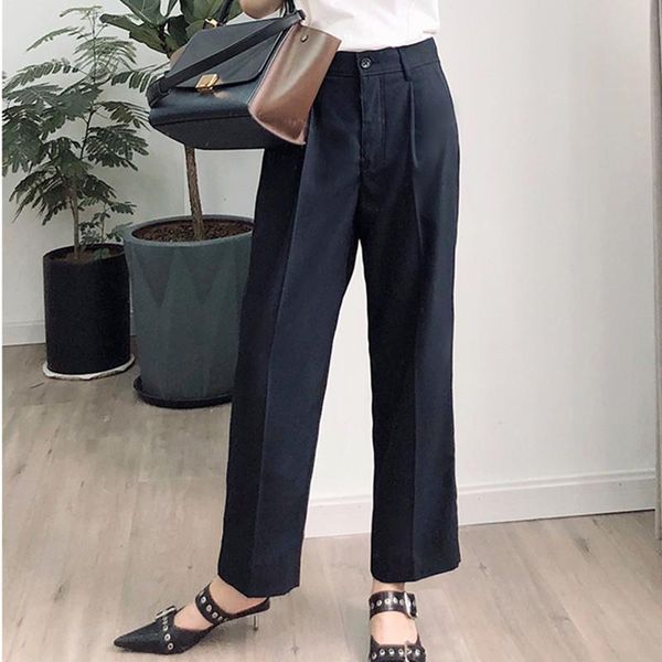 women's pants & capris women suit casual loose straight color matching 2021 summer female ankle-length trousers with pockets, Black;white
women's pants & capris women suit casual loose straight color matching 2021 summer female ankle-length trousers with pockets, Black;white