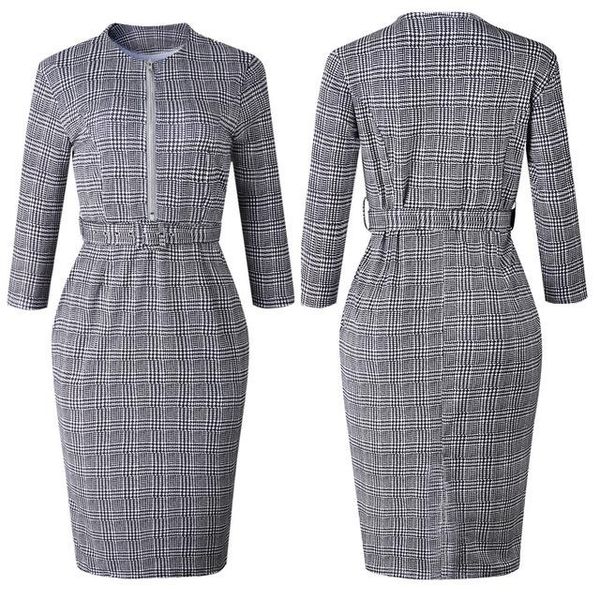casual dresses vintage plaid checked dress women african clothing slim bodycon pencil with belt office lady work formal spring autumn, Black;gray
casual dresses vintage plaid checked dress women african clothing slim bodycon pencil with belt office lady work formal spring autumn, Black;gray