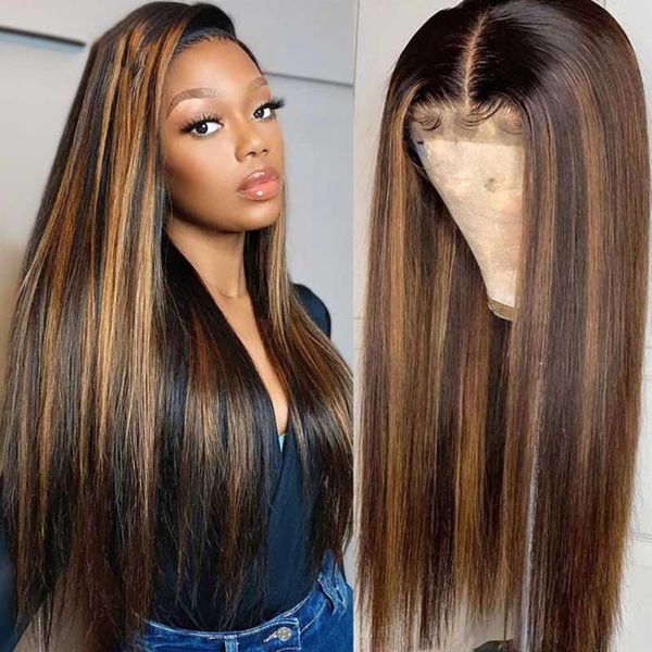 straight 13x6x1 highlight lace front human hair wig honey blonde brown pre plucked brazilian remy wigs for women, Black;brown
straight 13x6x1 highlight lace front human hair wig honey blonde brown pre plucked brazilian remy wigs for women, Black;brown
