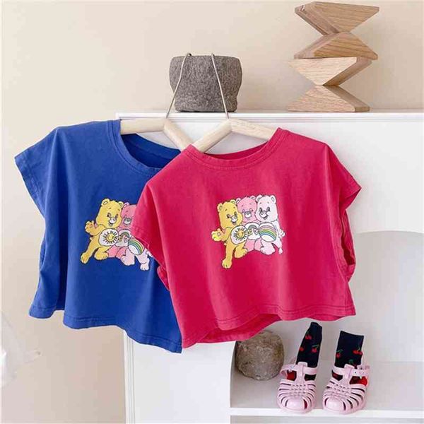 summer arrival girls fashion cartoon bear t shirt kids cotton clothes 210528, Blue 
summer arrival girls fashion cartoon bear t shirt kids cotton clothes 210528, Blue
