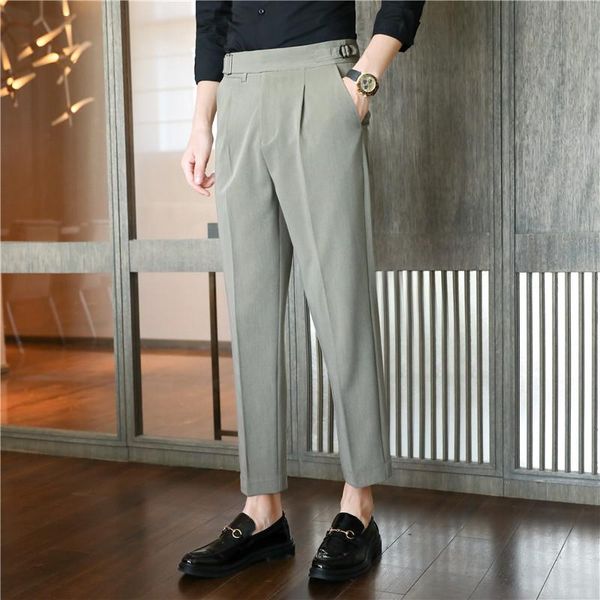 men's suits & blazers belt decoration casual pants men fashion business dress solid color office social trousers slim fit wedding cloth, White;black
men's suits & blazers belt decoration casual pants men fashion business dress solid color office social trousers slim fit wedding cloth, White;black
