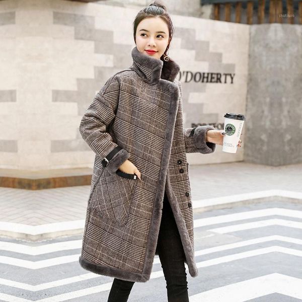 women's wool & blends 2021 autumn and winter cotton woolen coat women mid-length lamb-like fur plaid female, Black
women's wool & blends 2021 autumn and winter cotton woolen coat women mid-length lamb-like fur plaid female, Black