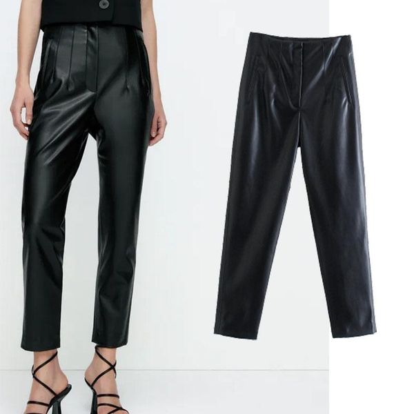 women's pants & capris xypskh za women 2021 fashion faux leather casual high waist vintage side pocket female ankle trousers mujer, Black;white
women's pants & capris xypskh za women 2021 fashion faux leather casual high waist vintage side pocket female ankle trousers mujer, Black;white