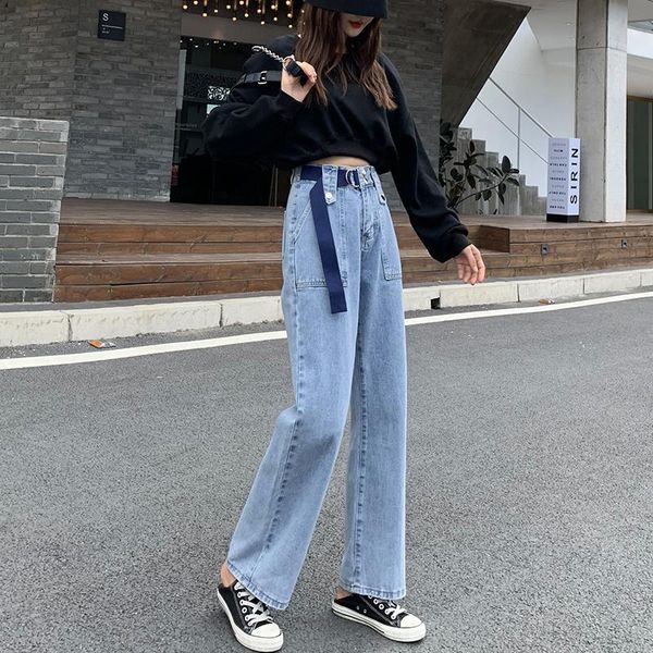 women's jeans autumn and winter high waist loose wide leg pants all-matching slim-fit, Blue
women's jeans autumn and winter high waist loose wide leg pants all-matching slim-fit, Blue