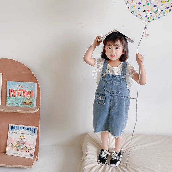 summer cute girls loose denim strap dresses 1-6 years korean style children all-match dress 210615, Red;yellow
summer cute girls loose denim strap dresses 1-6 years korean style children all-match dress 210615, Red;yellow