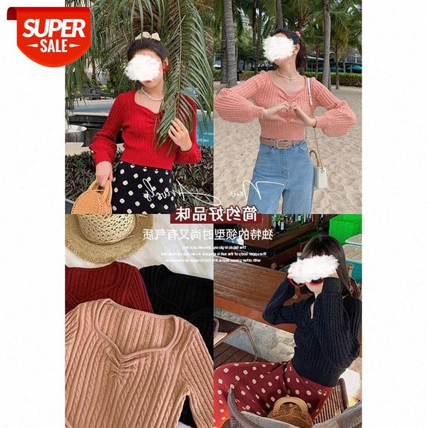retro lantern sleeve knit sweater women's waist slim loose short #eq4b, White
retro lantern sleeve knit sweater women's waist slim loose short #eq4b, White