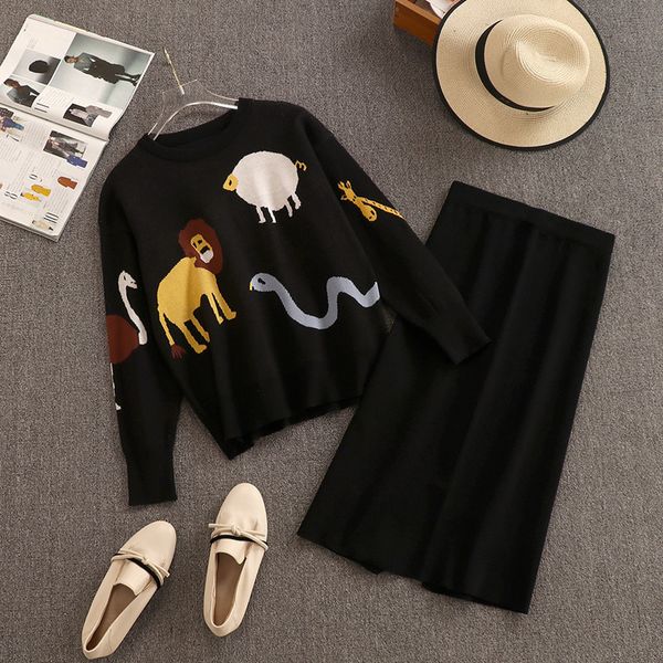 skirt winter women two piece korean vintage animals embroidery knitted sweater pullover long bodycon set ladies suits ijqo, Black
skirt winter women two piece korean vintage animals embroidery knitted sweater pullover long bodycon set ladies suits ijqo, Black