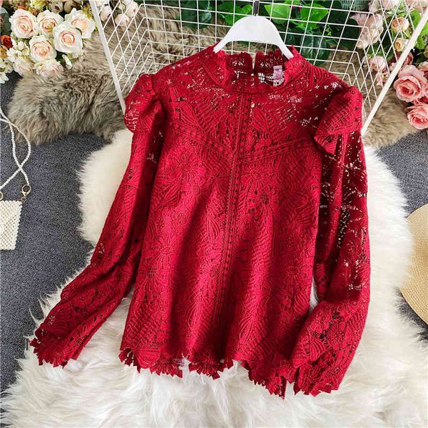 vintage lace patchwork hollow out shirts women solid red/blue/white blouse female long sleeve stand collar autumn fashion 210426
vintage lace patchwork hollow out shirts women solid red/blue/white blouse female long sleeve stand collar autumn fashion 210426