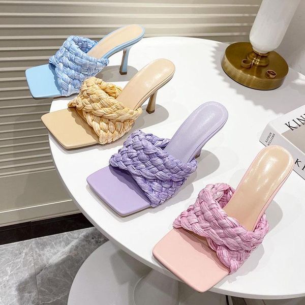 fashion brand weave women slipper summer ladies slides square open toe high heel mules slip on female sandal shoes slippers, Black
fashion brand weave women slipper summer ladies slides square open toe high heel mules slip on female sandal shoes slippers, Black