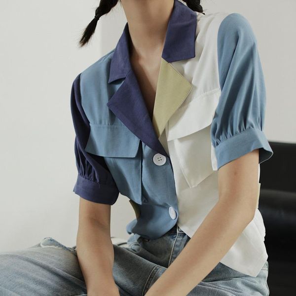 women's blouses & shirts lanmrem 2021 summer color block patchwork double pockets short sleeve shirt women single breasted vintage vent, White
women's blouses & shirts lanmrem 2021 summer color block patchwork double pockets short sleeve shirt women single breasted vintage vent, White