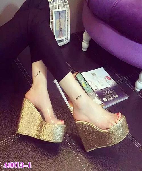 super high heel women's slippers europe and america nightclub wedges muffin thick sandals, Black
super high heel women's slippers europe and america nightclub wedges muffin thick sandals, Black