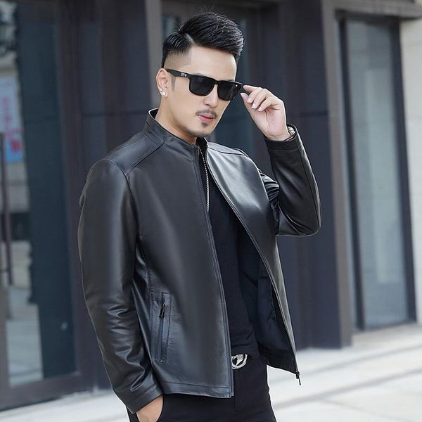haining leather jacket men's spring and autumn stand collar casual thin head & faux, Black
haining leather jacket men's spring and autumn stand collar casual thin head & faux, Black