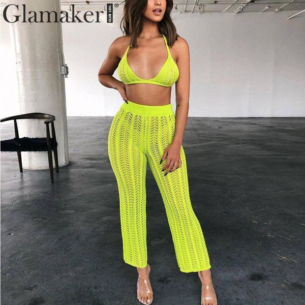glamaker crochet 2 piece suit jumpsuit female sleeveless crop long overalls club transparent bodycon autumn backlessjumpsuit 210414, Black;white 
glamaker crochet 2 piece suit jumpsuit female sleeveless crop long overalls club transparent bodycon autumn backlessjumpsuit 210414, Black;white