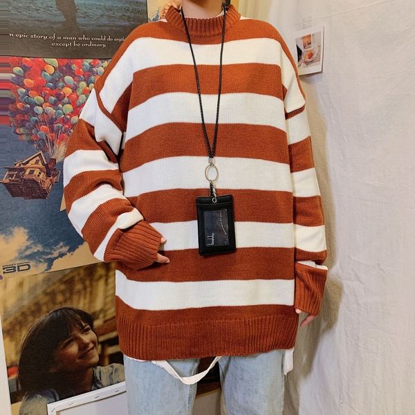 men's sweaters brand of men's clothes striped head/female fine fashion shirt with a round neck couples tfas, White;black
