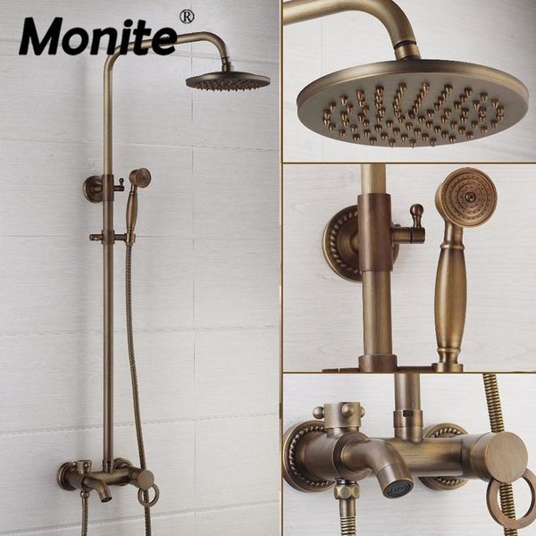 monite 8 inch rainfall shower head antique brass wall mounted bathroom 3 functions hand sprayer mixer tap faucet set sets 
monite 8 inch rainfall shower head antique brass wall mounted bathroom 3 functions hand sprayer mixer tap faucet set sets