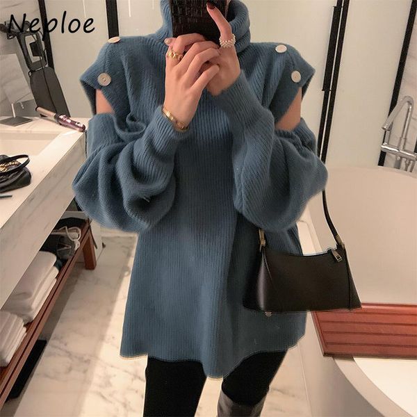 women's sweaters neploe shoulder strapless long sleeve 2021 autumn solid color turtleneck pullovers loose knitted women, White;black
women's sweaters neploe shoulder strapless long sleeve 2021 autumn solid color turtleneck pullovers loose knitted women, White;black