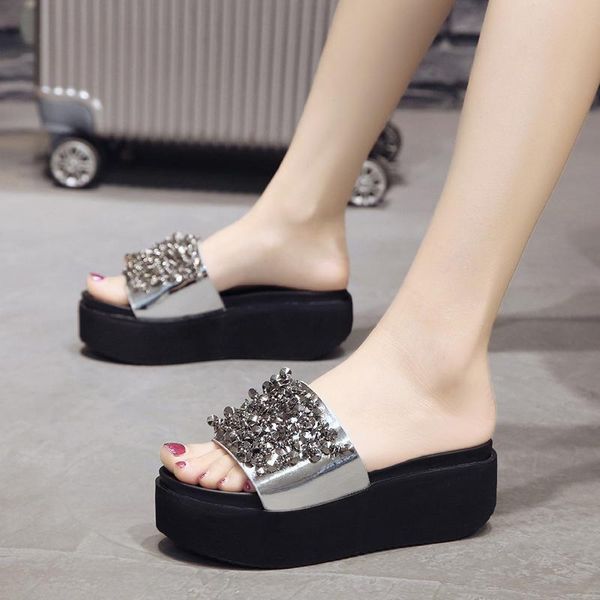 slippers 2021 muffin platform high-heeled sandals women summer student fashion rhinestones wearing wedge with a word slipper, Black
slippers 2021 muffin platform high-heeled sandals women summer student fashion rhinestones wearing wedge with a word slipper, Black