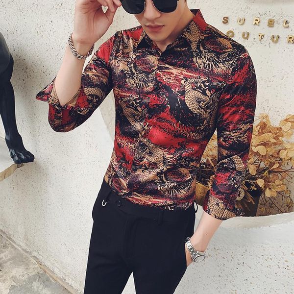 men's casual shirts dragon print mens long sleeve slim fit dress fashion chemise homme night club social streetwear, White;black
men's casual shirts dragon print mens long sleeve slim fit dress fashion chemise homme night club social streetwear, White;black
