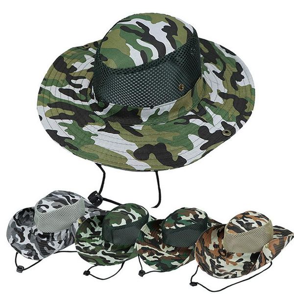 cloches outdoor camo bucket cap wide brim sun hats mesh polyester uv protect bush hat for hunting hiking fishing camping, Blue;gray 
cloches outdoor camo bucket cap wide brim sun hats mesh polyester uv protect bush hat for hunting hiking fishing camping, Blue;gray