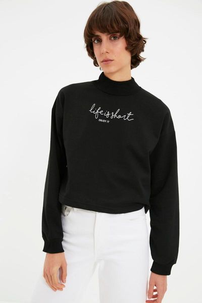 women's hoodies & sweatshirts trendyol basic sheer neck printed slim knitted sweatshirt twoaw22sw1736, Black
women's hoodies & sweatshirts trendyol basic sheer neck printed slim knitted sweatshirt twoaw22sw1736, Black