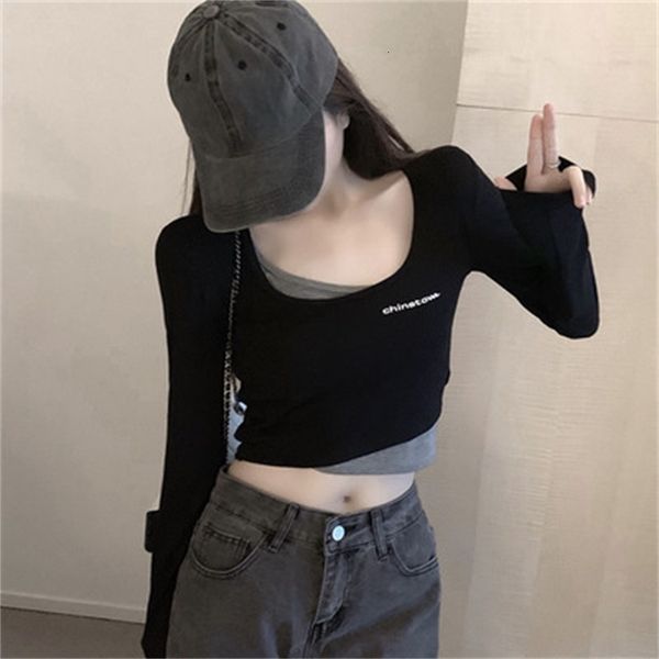 tees women's t-shirt net red fake two black t-shirt's autumn 2021 dign long sleeve base coat short top, White
tees women's t-shirt net red fake two black t-shirt's autumn 2021 dign long sleeve base coat short top, White