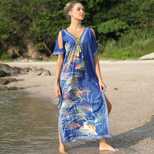 women's swimwear bohemian cover up dress long skirt beach loose strapless plus size robe vacation blouse sunscreen outside, White;black
women's swimwear bohemian cover up dress long skirt beach loose strapless plus size robe vacation blouse sunscreen outside, White;black