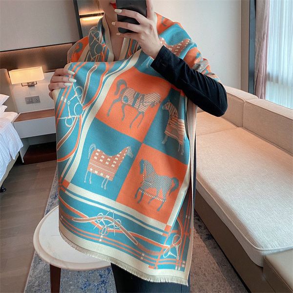 wind carriage cashmere scarf women's long orange chain horse warm shawl double-sided live broadcast, Blue;gray
wind carriage cashmere scarf women's long orange chain horse warm shawl double-sided live broadcast, Blue;gray