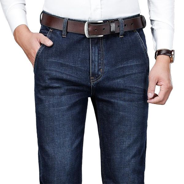men's jeans autumn and winter straight tube loose business casual thickened elastic high waist trousers, Blue
men's jeans autumn and winter straight tube loose business casual thickened elastic high waist trousers, Blue