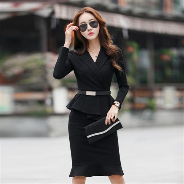 casual dresses dress women elegant suit collar long sleeve wrapped hip ruffle office ladies fake two-piece with belt ds8059, Black;gray
casual dresses dress women elegant suit collar long sleeve wrapped hip ruffle office ladies fake two-piece with belt ds8059, Black;gray