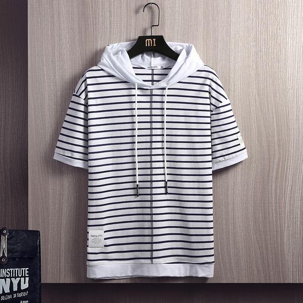 men's t-shirts mens casual striped summer male oversized short sleeve tees harajuku men hooded t shirt hip hop streetwear, White;black
men's t-shirts mens casual striped summer male oversized short sleeve tees harajuku men hooded t shirt hip hop streetwear, White;black