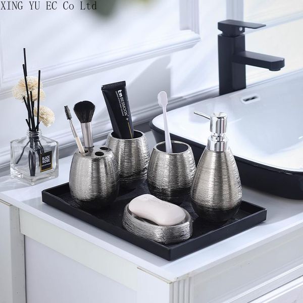 bathroom supplies handmade retro brushed silver ceramic lotion bottle mouth cup toothbrush holder simple decoration bath accessory set
bathroom supplies handmade retro brushed silver ceramic lotion bottle mouth cup toothbrush holder simple decoration bath accessory set