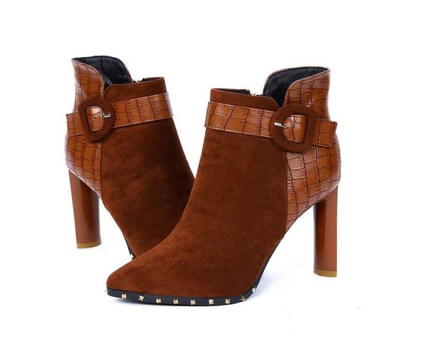 boots fashion women's shoes winter plush belt buckle mujer zapatos high heel snakeskin rivet pointed toe, Black
boots fashion women's shoes winter plush belt buckle mujer zapatos high heel snakeskin rivet pointed toe, Black