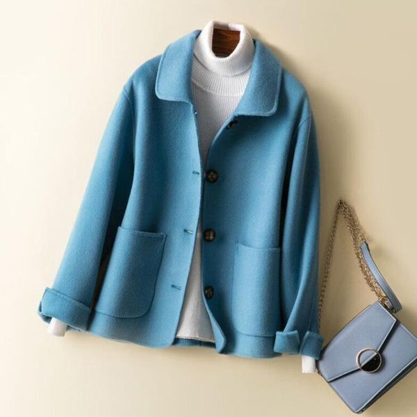 women's wool & blends 2021 double-sided women woolen coat fashionturn down collar short coats autumn winter warm casaco feminino, Black
women's wool & blends 2021 double-sided women woolen coat fashionturn down collar short coats autumn winter warm casaco feminino, Black