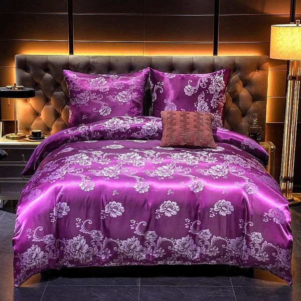 bedding sets jacquard duvet cover set soft satin silky down pillowcase with zipper seal, purple, medium size double bed
bedding sets jacquard duvet cover set soft satin silky down pillowcase with zipper seal, purple, medium size double bed