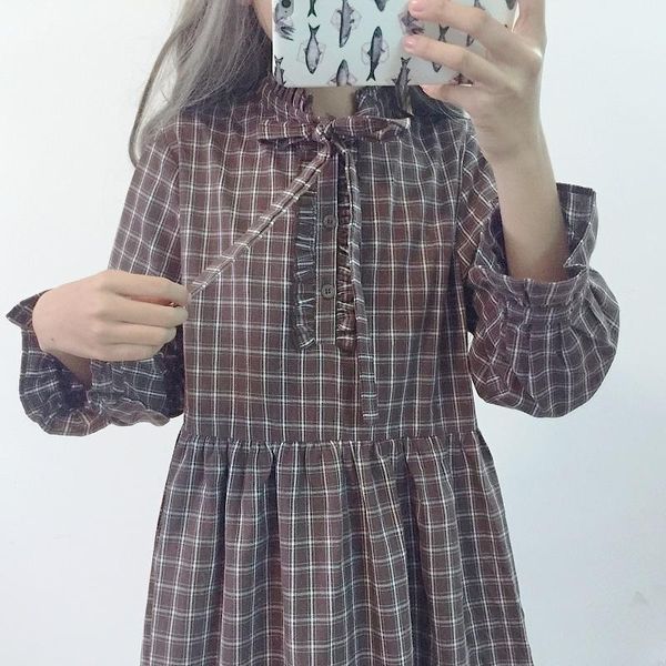 casual dresses 2021 spring and summer women's cute sweet japanese soft sister long-sleeved loose thin students lattice lace dress mori, Black;gray
casual dresses 2021 spring and summer women's cute sweet japanese soft sister long-sleeved loose thin students lattice lace dress mori, Black;gray