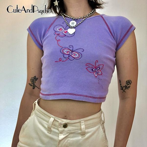women's t-shirt cartoon butterfly embroidery y2k cropped tshirts aesthetic 90s summer purple tee crewneck cute korean outfits cuteandp, White
women's t-shirt cartoon butterfly embroidery y2k cropped tshirts aesthetic 90s summer purple tee crewneck cute korean outfits cuteandp, White