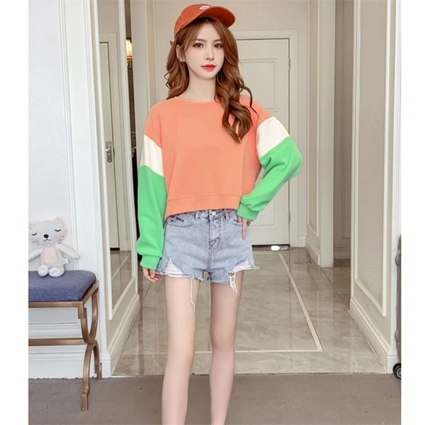 spring autumn women's korean round neck contrast stitching short sweatshirts loose long-sleeved female ll621 210506, Black
spring autumn women's korean round neck contrast stitching short sweatshirts loose long-sleeved female ll621 210506, Black