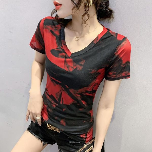 women's t-shirt streetwear contrast color mesh short sleeve v-neck t-shirts women vintage print casual t shirt summer tee femme, White
women's t-shirt streetwear contrast color mesh short sleeve v-neck t-shirts women vintage print casual t shirt summer tee femme, White