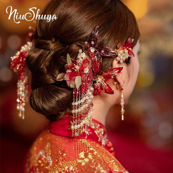 hair clips & barrettes niushuya delicate chinese red flower green leaf hairpins wedding headpiece tassel xiuhe dress accessories jewelries, Golden;silver
hair clips & barrettes niushuya delicate chinese red flower green leaf hairpins wedding headpiece tassel xiuhe dress accessories jewelries, Golden;silver