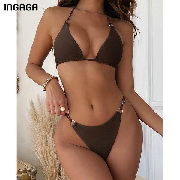 women's swimwear ingaga solid bikinis swimsuit 2021 ring high cut bathing suit push up biquini summer halter beach wear, White;black
women's swimwear ingaga solid bikinis swimsuit 2021 ring high cut bathing suit push up biquini summer halter beach wear, White;black
