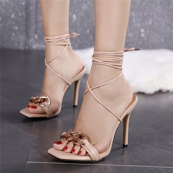 women's high heel sandals metal chain fashion cross-tied shoes women thin casual solid color, Black
women's high heel sandals metal chain fashion cross-tied shoes women thin casual solid color, Black