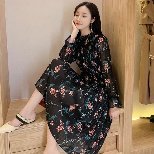 casual dresses 2 colors chiffon floral print autumn midi women dress elegant fairy long sleeve fashion party pleated female, Black;gray
casual dresses 2 colors chiffon floral print autumn midi women dress elegant fairy long sleeve fashion party pleated female, Black;gray