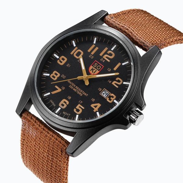 wristwatches soki brand men's sports calendar watch fashion nylon strap casual clock luxury quartz relogio masculino, Slivery;brown
wristwatches soki brand men's sports calendar watch fashion nylon strap casual clock luxury quartz relogio masculino, Slivery;brown