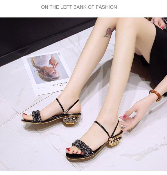 sandals summer women's square heels with one shoe and two rubber ankle strap korean edition, Black
sandals summer women's square heels with one shoe and two rubber ankle strap korean edition, Black