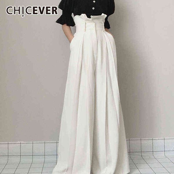 chicever solid trouser for women full length high waist pleated loose plus size ruffles wide leg pant female autumn clothes 211124, Black;white
chicever solid trouser for women full length high waist pleated loose plus size ruffles wide leg pant female autumn clothes 211124, Black;white
